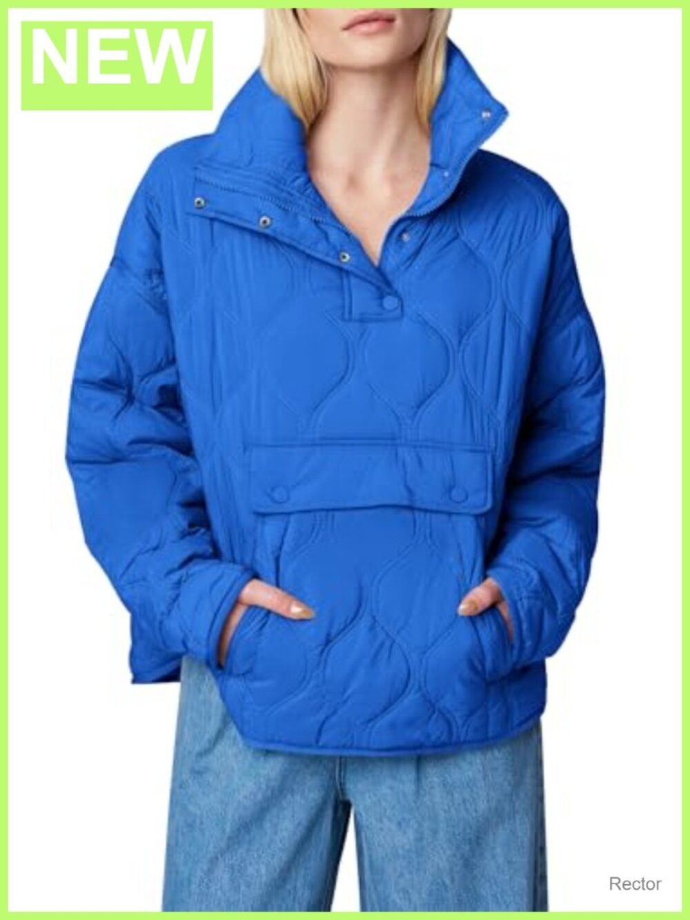 Womens Oversized Quilted Puffer Pullover Half Zip Up Lightweight Jacket Coat